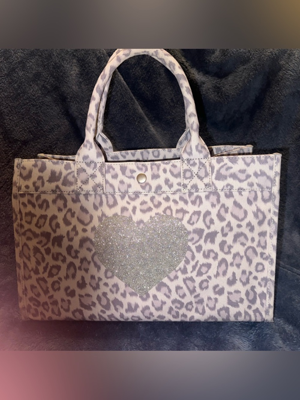 Leopard Print Tote with Glitter Heart Accent